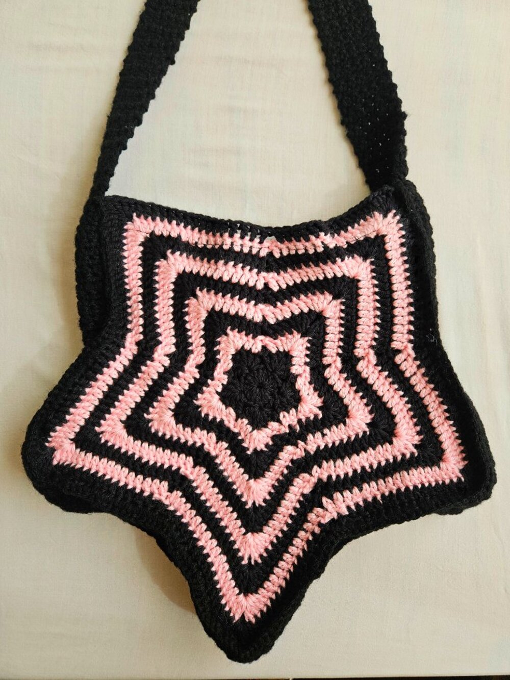 Crochet Pink and Black Star Bag - Picture 3 of 5
